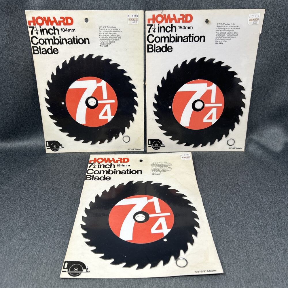 NOS Vintage 1970s Howard 7 1/4” 184mm Combination Blade 3pc Lot ERNST Price Tag